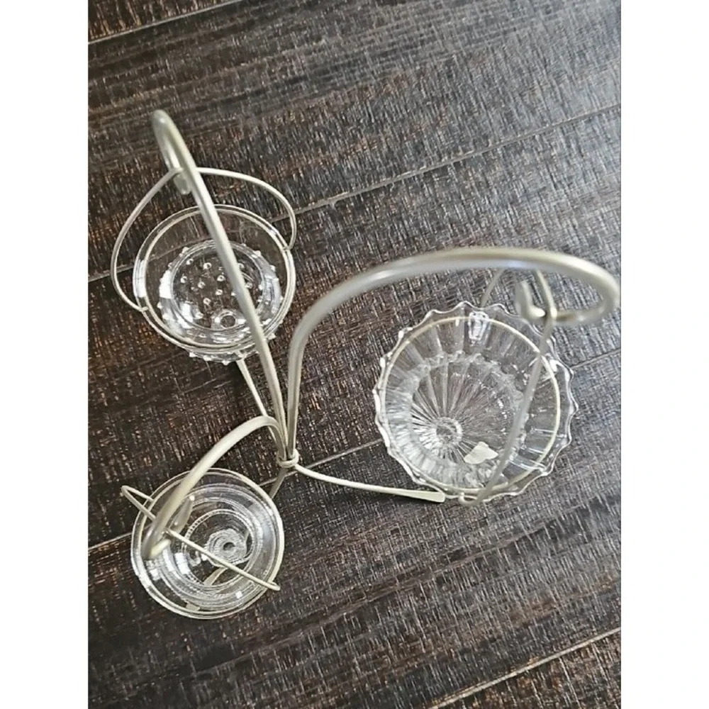 PartyLite 16 Inch Trio Hanging Glass Votive Holder Metal Stand Centerpiece Clear - Picture 3 of 7